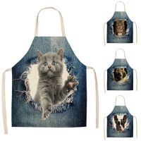 1Pcs Bulldog Dachshund Kitchen Aprons Unisex Dinner Party Cooking Waist Bib Cotton Linen Pinafore Cleaning Tools 55x68cm