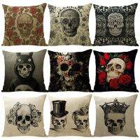 [Yunyun fabric workshop] 2021 New Nordic Halloween Gift Skull Red Rose Pillow Case Winter Pillows Decor Home Black Sofa Office Chair Linen Cushion Cover