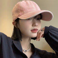 Pink Washed Baseball Cap Womens Big Head Circumference Wide Brim Denim Distressed Style Face-Looking Small Beauty Style Peaked Cap New