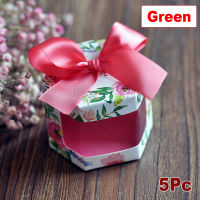 P5u7 5PCs Party Cookie Favor Candy Boxes Ribbon Paper Packing Box With Transparent Window Floral Gifts Box Wedding Baby Shower Decor