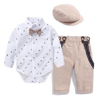 Romper Clothes Set For Baby Boy Bow Hat Gentleman Suit Infant Baby Bodysuit Clothes for Newborn Babies Belt Pants Toddler Set