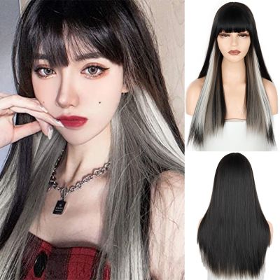 【jw】❉ↂ♛  Synthetic Wig Straight Bangs Mixed and Heat-resistant Suitable