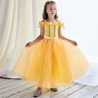 [NNJXD]Kids Girl Baby Princess Yellow Belle Dress Fancy Party Cosplay Halloween Costumes