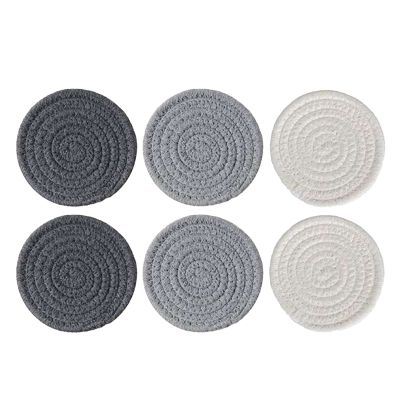 6 Packs Round Coasters for Drinks,Vintage Woven Coaster Set for Table Protection,Fabric Coasters Heat-Resistant