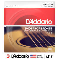 DAddario® สายกีตาร์โปร่ง เบอร์ 13 แบบ Phosphor Bronze ของแท้ 100% รุ่น EJ17 (Medium, 13-56) ** Made in USA **