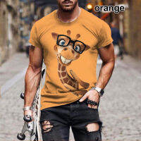 2023 newFunny Cartoon Animal Giraffe 3D Printing Tee Mens Casual Round Neck T-shirt Fashion Cool Short Sleeve Tops