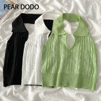 PEAR DODO เสื้อสายคอสั้นถักสำหรับผู้หญิงเซ็กซี่แบบเกาหลีเปิดหลังแขนกุด