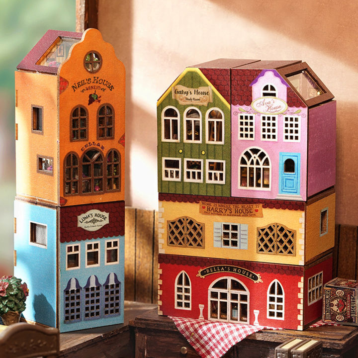 cutebee-บ้านตุ๊กตาdiy-บ้านของเล่น-ตัวต่อไม้-ของจิ๋ว-ของเล่น-diy-สร้างเมืองของเล่นบล็อก
