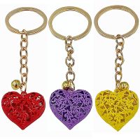 【DT】Metal Hollowed Out Heart Shape Keychain With Bell for Women Girl Car Key Holder Colorful Keyring Handbag Accessories hot