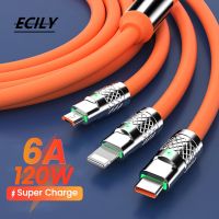 ECILY 3in1 6A 120W USB ประเภท C สายสำหรับ iPhone USB A To Type-C 8พินไมโคร USB USB สายสำหรับ Huawei Samsung Xiaomi OD6.0ข้อมูล Wird สายไฟ