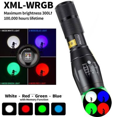 4 in 1 Multicolor Flashlight  Red Green Blue White RGBW Flashlight  Single Mode 4 Color LED Flashlight Torch for Night Rechargeable Flashlights