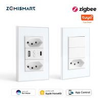 Zemismart Tuya ซ็อกเก็ตบราซิล10A Zigbee มีสวิตช์ไฟ Alexa Google Google Home Siri ควบคุมผนัง20A บราซิลผ่านฮับ ZMHK-01