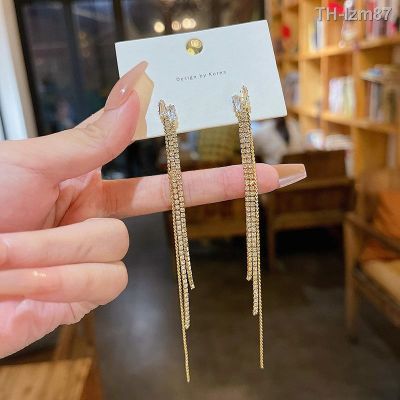 💍 เครื่องประดับ South Koreas new ins tide diamond earrings long tassels with female S925 silver needle super fairy temperament web celebrity with stud earrings