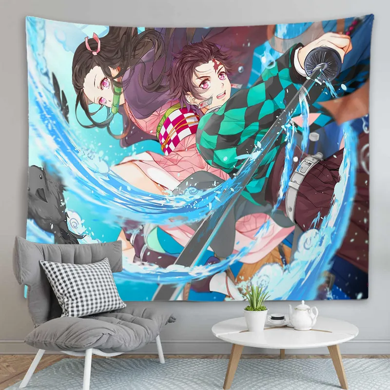 Demon Slayer Tanjiro Nezuko Characters Poster Wall Hanging Tapestry  Japanese Anime Tapestrys Room Decor Aesthetic Home Wallpaper