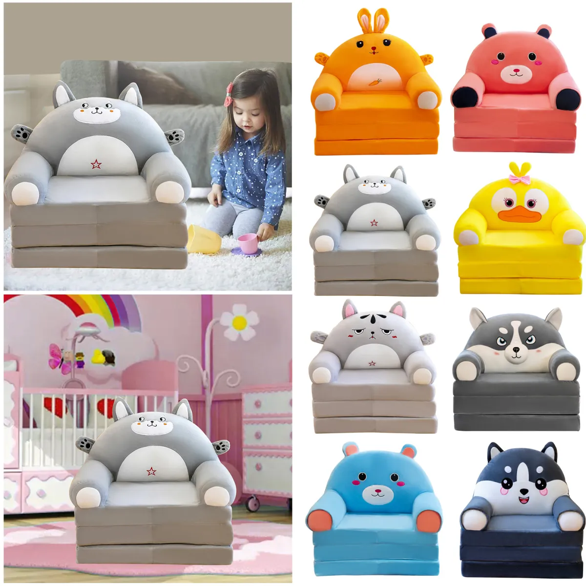 Plush Foldable Kids Sofa Backrest Armchair 2 In 1 Foldable Children Sofa  Cute Cartoon Lazy Sofa Children Flip Open Sofa Bed For Living Room Bedroom  Without Liner Filler Floor Cushion Seat | Lazada