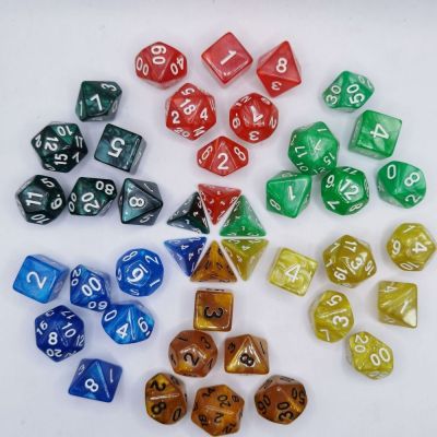 FLATE 7Pcs/set เกมตาราง ลูกเต๋า DND D4 D6 D8 D10 D12 D20 7-Die ลูกเต๋าเกม หลายเหลี่ยมเพชรพลอย เกมปาร์ตี้ปาร์ตี้ ลูกเต๋าหลายด้าน TRPG DND