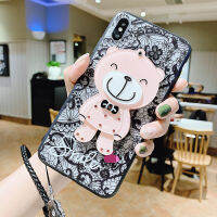 Mirror Smile Bear Lace Phone Case for Samsung GALAXY A01 A21 A10 A10S A11 A20E A10E A20 A30 M01 M10S M11 Hand Strap Soft Cover