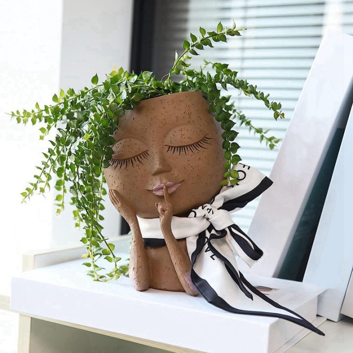 face-planters-pots-unique-face-flower-pot-for-indoor-outdoor-plants-with-drainage-hole-cute-lady-face-plant-pots