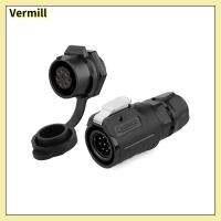 VERMILL 8พิน ขั้วต่อกันน้ำ สีดำสีดำ วงจร IP67 แผงวงกลม สายรัดสายไฟ พลาสติก M16 ซ็อกเก็ต M16 ไฟแอลอีดี