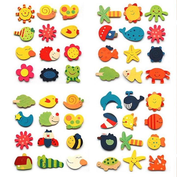 houseeker-12pcs-colorful-kids-wooden-magnet-cartoon-pattern-kitchen-fridge-stickers-children-educational-toy