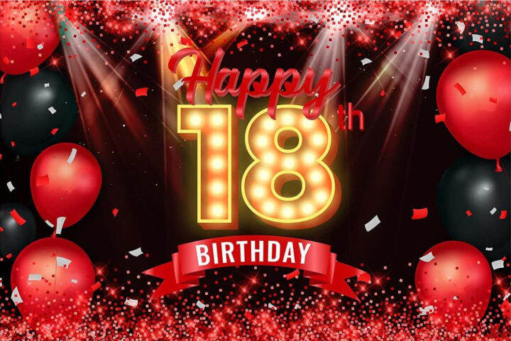 Happy 18th Birthday Banner Backdrop Red and Black 18 Years Old ...