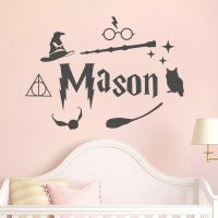 Fashion Custom Glasses Magic Wand Wall Stickers Kids custom name Nursery vinyl Wall decal For Kids Room decor Removable Z269 Stickers