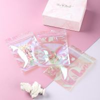 100Pcs Reusable Laser Iridescent Zip Lock Bags Pink Clear Plastic Packaging Pouches JewelryRetail Bag Cosmetic Holographic Bag