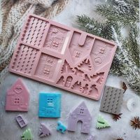 【lz】❍✹  Casa De Gingerbread Silicone Mold Bloco De Construção Chocolate Biscoito Bolo Fudge Decoração De Natal 1Pc