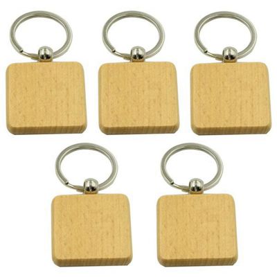 500Pcs DIY Blank Wooden Key Chain Square Carved Key Ring Wooden Key Ring About 40 x 40 mm