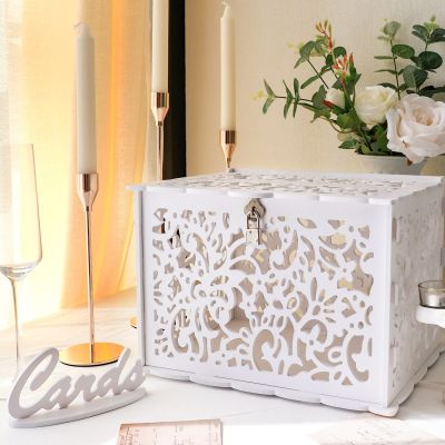 OurWarm White Wedding Card Box with Lock PVC Gift Card Box for Wedding Decorations for Party Reception Anniversary Bridal