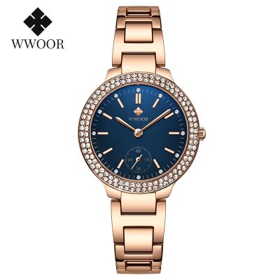 （A Decent035）WWOOR Swich Stainless SteelGold StylishLadies WatchesWristGifts For Women