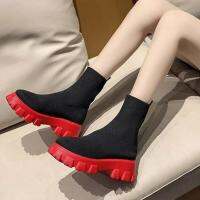 ✟ QiaoYiLuo ใหม่ยุโรปและอเมริกาบินทอถุงเท้าปากหนา soled สูงด้านบนรองเท้าผ้าใบลําลอง