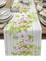 Wood Grain Spring Flower Watercolor Table Runner Dining Tea Table Shoe Cabinet Cover Table Flag Wedding Party Decoration