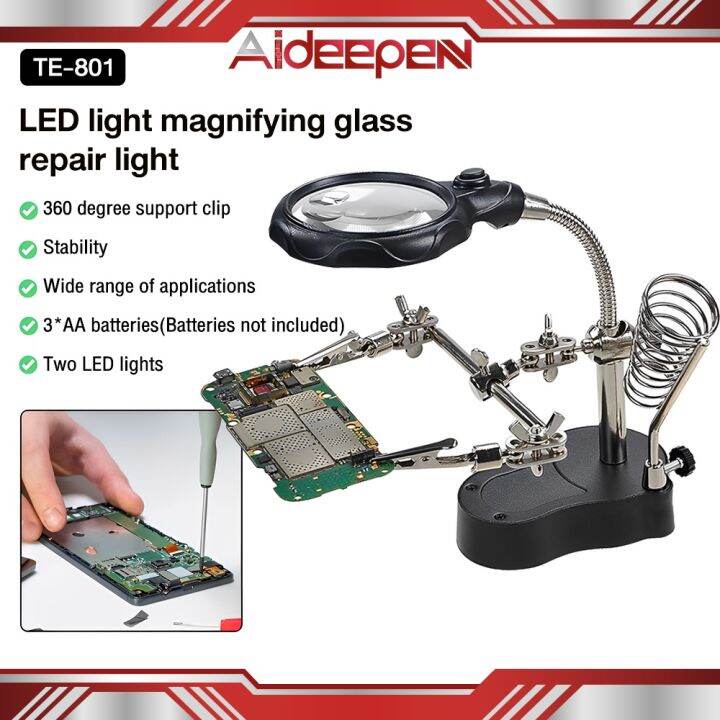 Maintenance Aid Hand Clip LED TE801 Magnifying Soldering Iron Stand