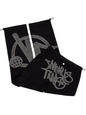 Minus Two Cargo Y2k Pants men Rhinestone Pattern Oversized Black Trousers Harajuku Hip Hop Punk Rock Gothic Clothing Streetwear