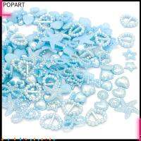 POPART 100PCS ครึ่งรอบ ตกแต่ง DIY สีขาวสีฟ้าสีเบจสีชมพู หัวใจดาว Art Flatback Beads Rhinestones Pearl ไข่มุกเอเลี่ยน โบว์ดอกไม้