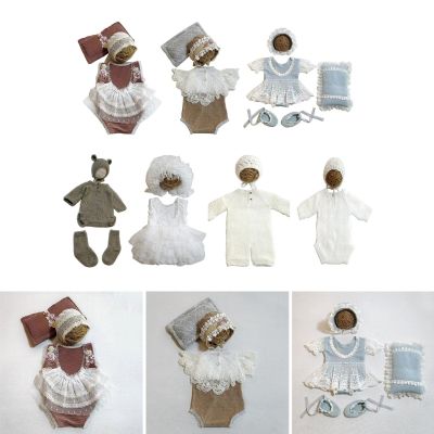 ❀✚☞ jiozpdn055186 K1MA Macacão de Renda e Conjunto Chapéu Adorável Acessórios para Fotografia Bebê Recém-nascido Meninas