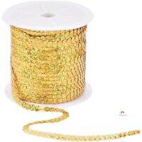 100 Yards Flat Sequin Strip 6mm Wide Spangle Flat Sequins Trim Paillette Spool String Metallic Shiny Trim Sewing Paillette String for Halloween Mermaid Dress Embellish Headband Gold