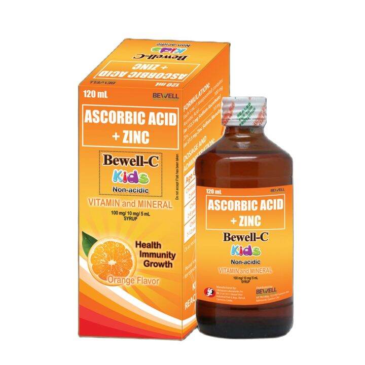 BewellC Kids Non Acidic Orange Flavor Syrup Ascorbic Acid + Zinc 120ml