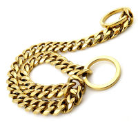 Personalized 15mm wide gold color dog collar chains leash