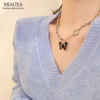 MIAOYA Fashion Jewelry Shop INS สร้อยคอผีเสื้อสีน้ำเงินย้อนยุคหญิง สร้อยคอโลหะโซ่หนานักเรียน ของขวัญวันเกิดอาวุโส