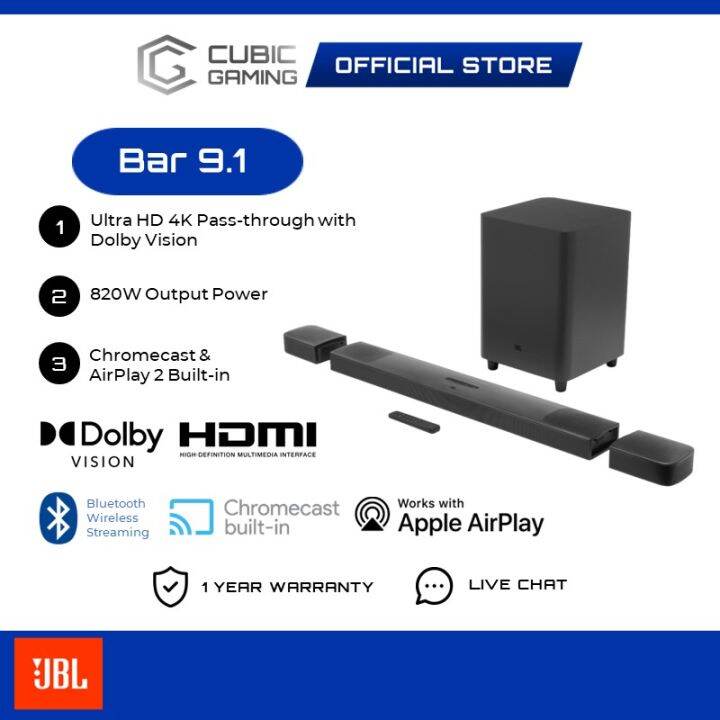 JBL Bar 9.1 True Wireless Surround 9.1 Channel Soundbar System with surround speakers & Dolby