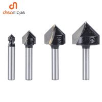 4PCs V Bit 90 องศา V Groove Bit ทังสเตนเหล็ก V Shape Chamfer End Mill เจาะไม้ 1/4－1/2－3/4－1－ก้านนิ้ว 1/4 -