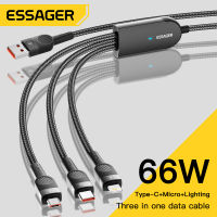 Essager 6A 66W 3 In 1 USB Type C สาย Micro USB สำหรับ 14 13 Pro Max Samsung Xiaomi POCO ศัพท์มือถือสายข้อมูล