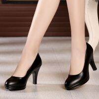 Four Seasons Fashion Single Shoes Round Toe High Heels Waterproof Thick Sole Work Womens Shoes Black Professional ShoesKasut Midsole Fesyen Four Seasons Kaki Bulat Tumit Tinggi Kalis Air Tapak Tebal Kasut Kerja Kasut Profesional Wanita Hit