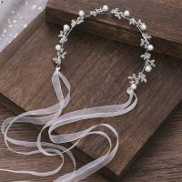 Beaded Flower Prom Bridal Hair Band Crystal Wedding Tiara Headband Leaf Pearl Bride Headpiece For Women Hair Jewelry