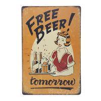 ป้ายสังกะสวินเทจ Free Beer! Tomorrow, ขนาด 20x30 ซม