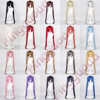 Manmei 90cm Long Straight Universal Double Ponytails Wigs Modeling Practice Hand Hair Unisex Cosplay Wig Heat Resistant Synthetic Wigs cd