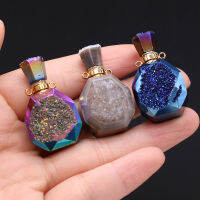 ธรรมชาติ Druzy ขวดน้ำหอมจี้น้ำมันหอมระเหย Diffuser Vial Charms สำหรับเครื่องประดับทำสร้อยคอผู้หญิง Reiki Heal ของขวัญ-Jezker