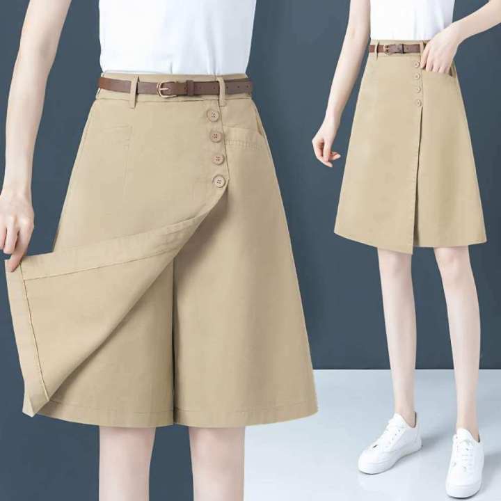 ผ้าฝ้ายผู้หญิงเข็มขัดกางเกงขาสั้นเกาหลีฤดูร้อนหลวมพอดีผู้หญิงเสื้อกั๊กบวกขนาดสีทึบกางเกงขาสั้น-5-ส่วน
